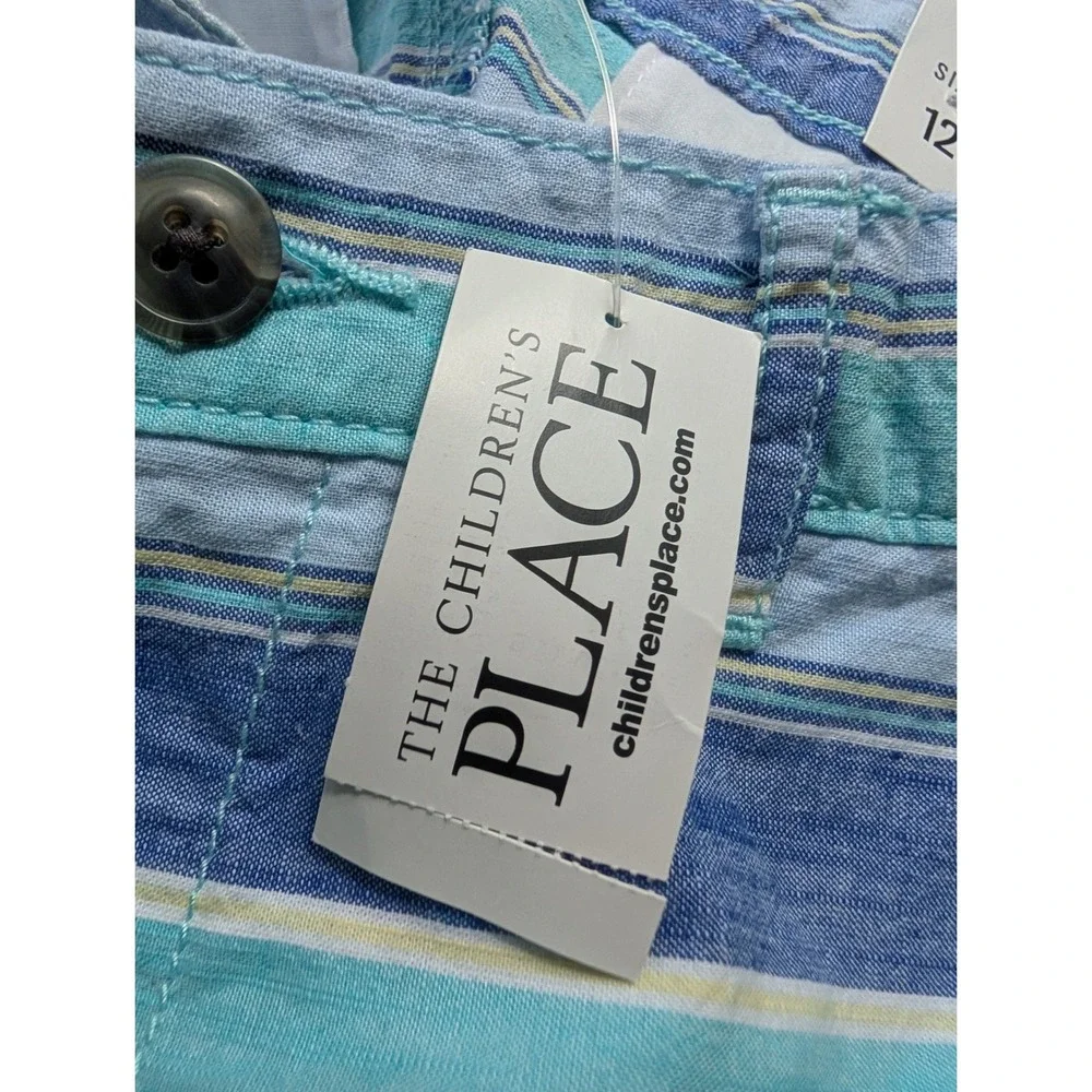 NWT Childrens Place Chino Shorts Boys 12 Blue New Striped Aegean Sea 3007315